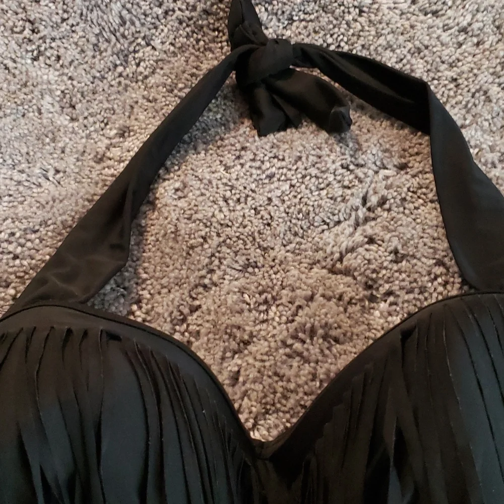 Fringe Bikini Halter Top Black XXXL - Picture 8 of 9
